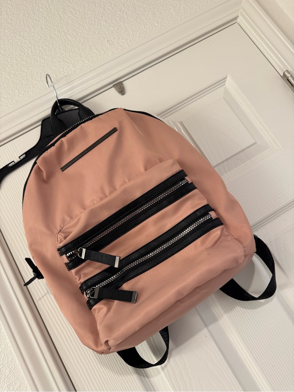 Pink Backpack with Black Zippers